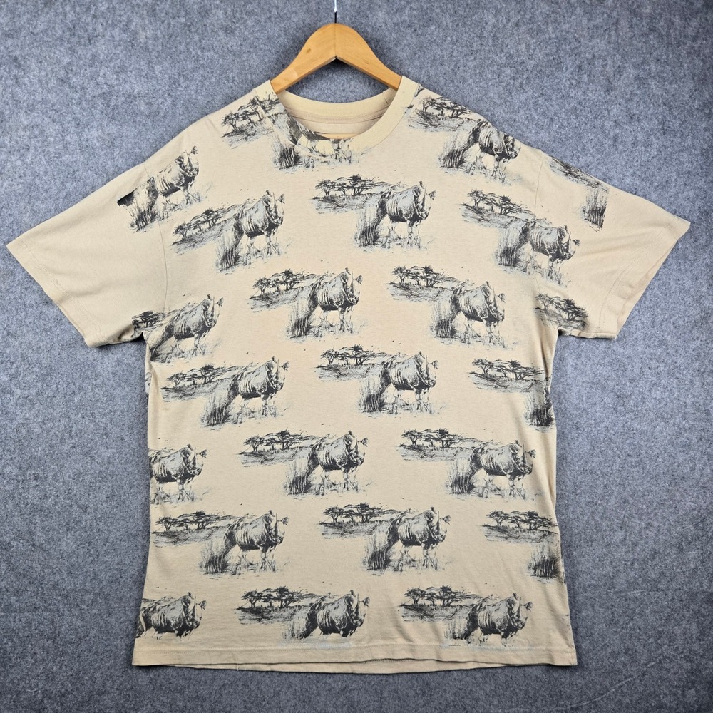 Ecko Unltd T Shirt Mens XL Tan Rhino All Over Print Safari Streetwear Graphic